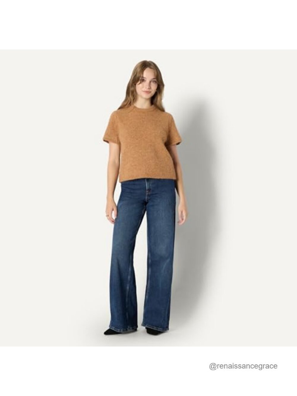 Relaxed Fit Faux Mohair Short Sleeve Sweater Top - Picture 2 of 6